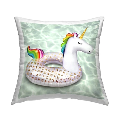 Stupell Industries Fashion Brand Glam Rainbow Unicorn Throw Pillow, 18" x 18"
