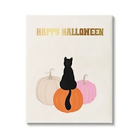 Stupell Industries Happy Halloween Black Cat Pumpkins Canvas Wall Art