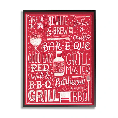 Stupell Industries Fire Up Grill Summer BBQ Phrases Red White Framed Wall Art