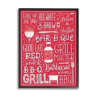 Stupell Industries Fire Up Grill Summer BBQ Phrases Red White Framed Wall Art