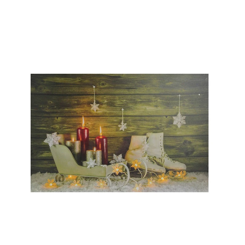 Christmas Ice Skates & Sleigh LED Lighted Canvas Wall Art