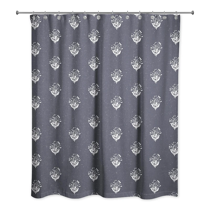 Navy Floral Pattern 71" x 74" Shower Curtain