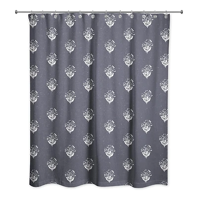 Navy Floral Pattern 71" x 74" Shower Curtain