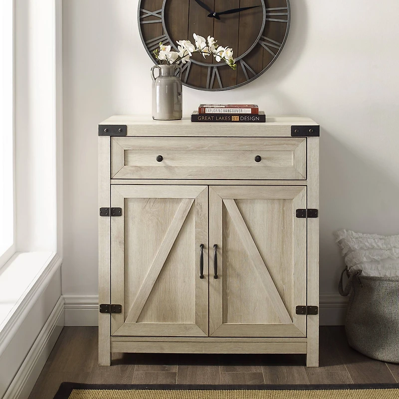Walker Edison White Oak Farmhouse Barn Door Accent Cabinet