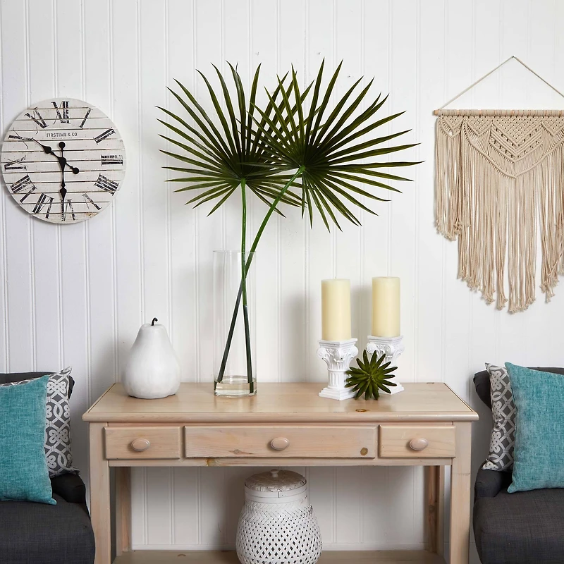 4ft. Green Fan Palm Arrangement in Glass Vase
