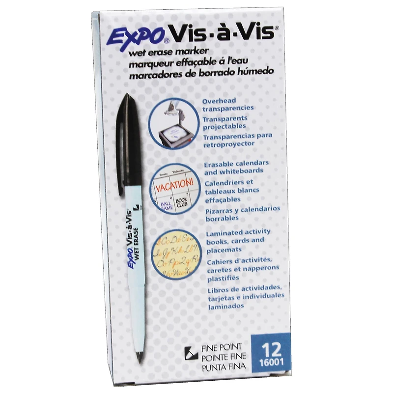 Expo® Vis-à-Vis® Black Fine Point Wet Erase Markers, 12ct.