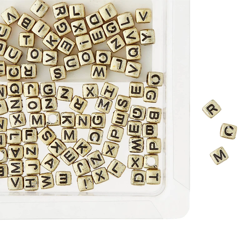 Gold Alphabet Cube Crafting Beads, 6mm by Bead Landing™