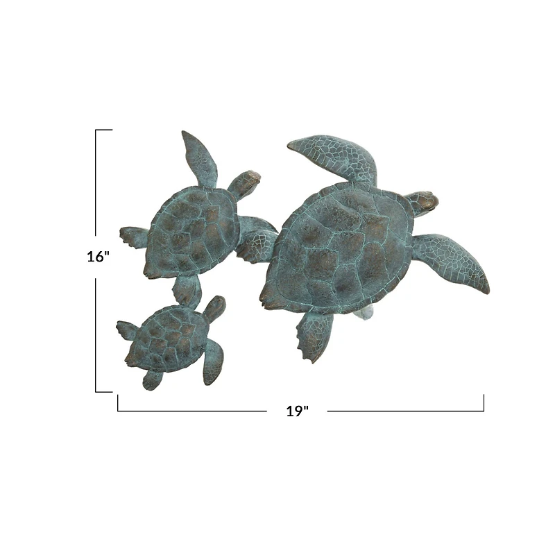 Hello Honey® Teal with Verdigris Finish Turtle Family Wall Décor