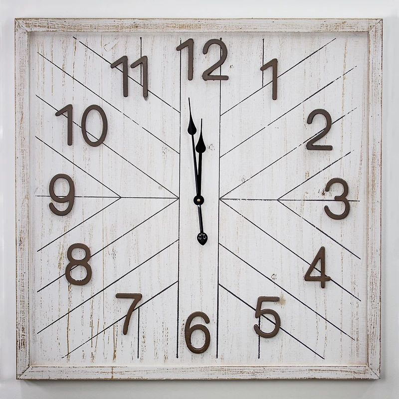 Whitewashed Wood Oversize Wall Clock 32"