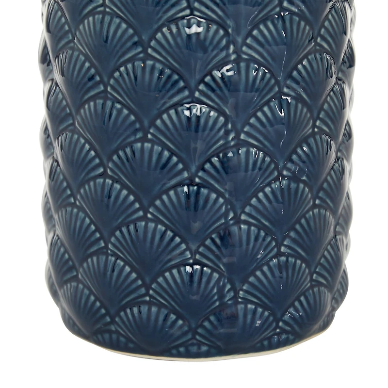 Blue Ceramic Coastal Vase, 13" x 6" x 6"