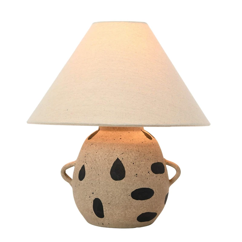 Hello Honey® 15" Hand-Painted Terra-cotta Table Lamp with Dots and Fabric Shade