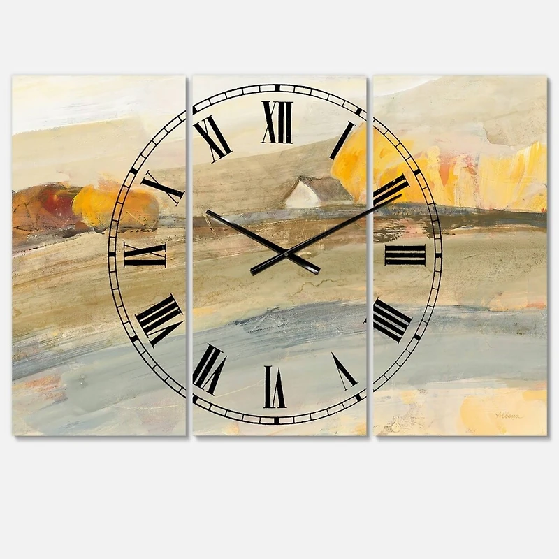 Designart Orange Brown Farmhouse Multipanel Wall Clock