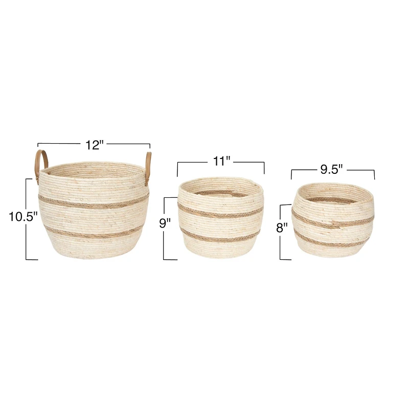 Hello Honey® Beige & Brown Maize Baskets with Leather Handles Set