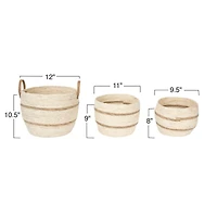 Hello Honey® Beige & Brown Maize Baskets with Leather Handles Set