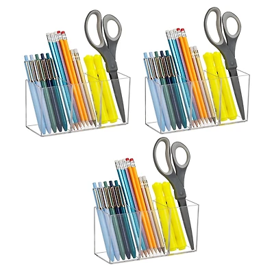 Mind Reader Pen and Accessories Holder, Desktop Organizer, Makeup Organizer, Office, Acrylic, Set of 3, Clear