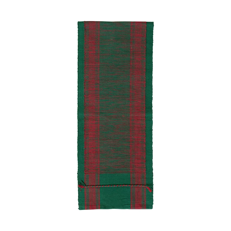 Hello Honey® 72" Green & Red Woven Cotton Table Runner with Stripes