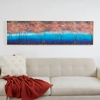 Blue Porcelain Trees Landscape Framed Wall Art with Gold Aluminum Frame 71" x 2" x 20"