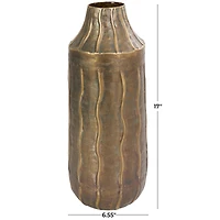 17" Brass Metal Snakeskin Inspired Vase with Dimensional Wavy Accents