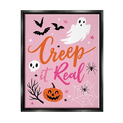 Stupell Industries Creep It Real Pink Halloween Phrase Framed Floater Canvas Wall Art