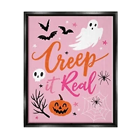 Stupell Industries Creep It Real Pink Halloween Phrase Framed Floater Canvas Wall Art