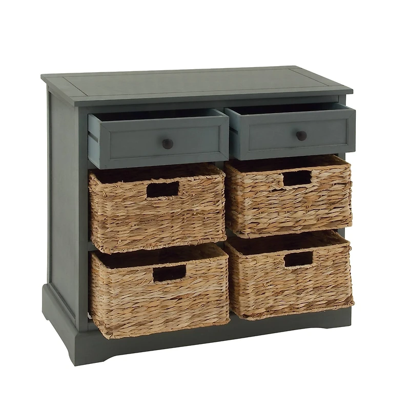 Traditional 4-Basket Turquoise Storage Cabinet