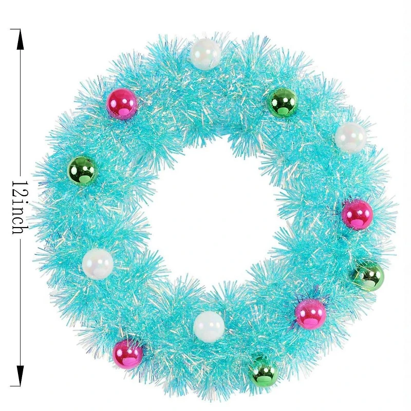 12" Blue Tinsel Wreath with Ornaments by Ashland®