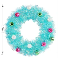 12" Blue Tinsel Wreath with Ornaments by Ashland®