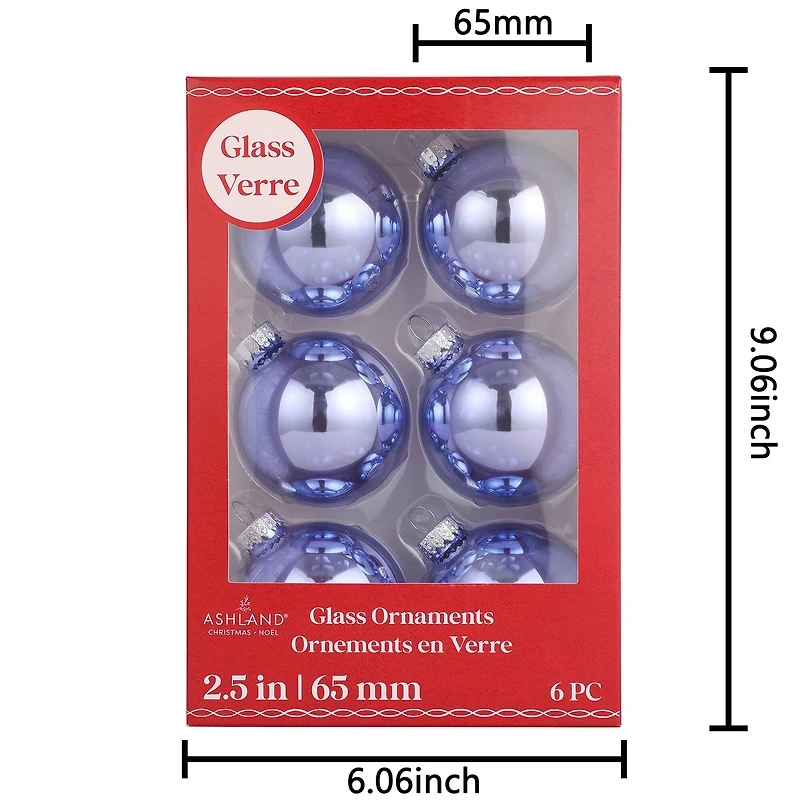 6 Pack 2.5" Shiny Glass Ball Ornaments by Ashland