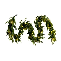 9ft. Pre-Lit Artificial Real Touch Norfolk Island Pine Garland with 50 Warm White LED Lights and Natural Look