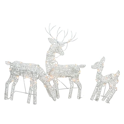White Glittered Doe, Fawn & Reindeer Lighted Christmas Decoration