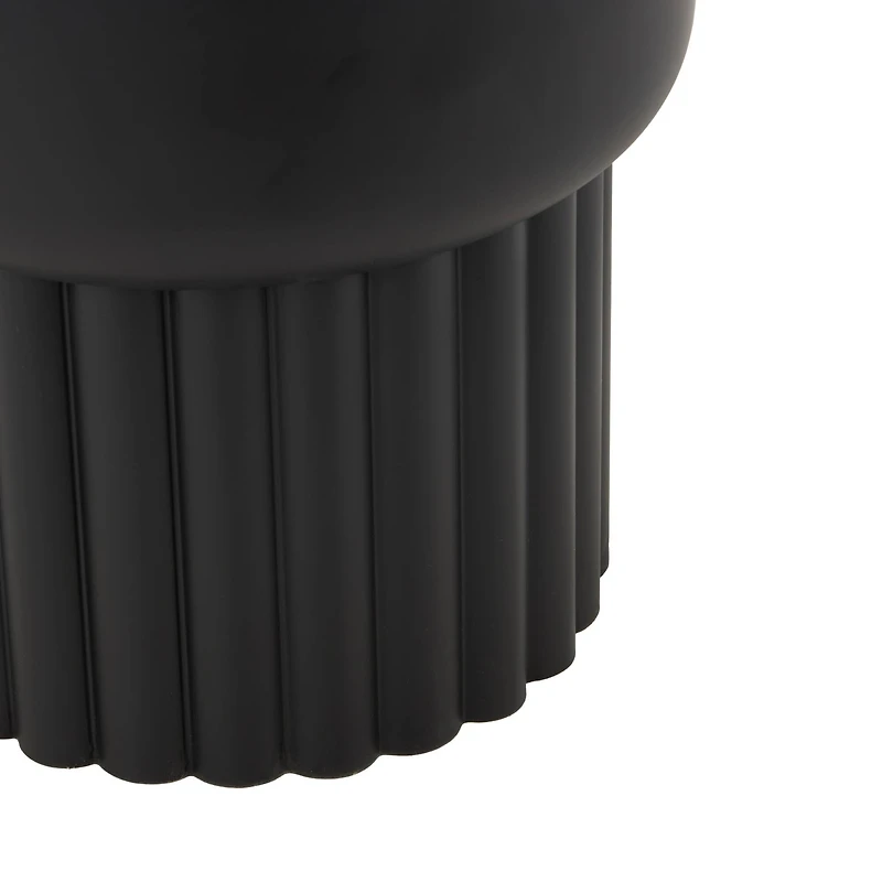 18.75" Black Metal Ribbed Side End Accent Table with White Marble Tabletop