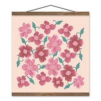 Pink Florals 16" x 16" Teak Hanging Canvas