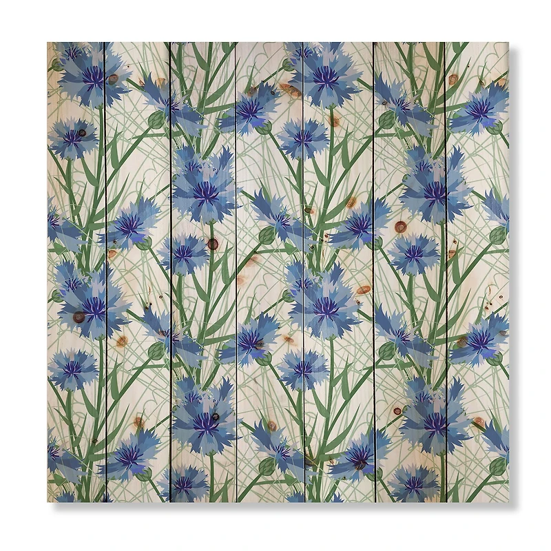 Designart - Blue Cornflowers With Green Leaves I