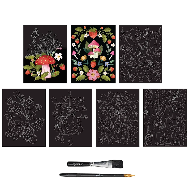 Brea Reese™ 6" x 8" Mushrooms & Strawberries Scratch Art Paper Pad