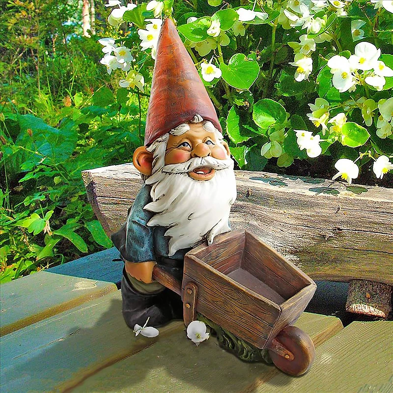 Design Toscano 12" Wheelbarrow Willie: Garden Gnome Statue