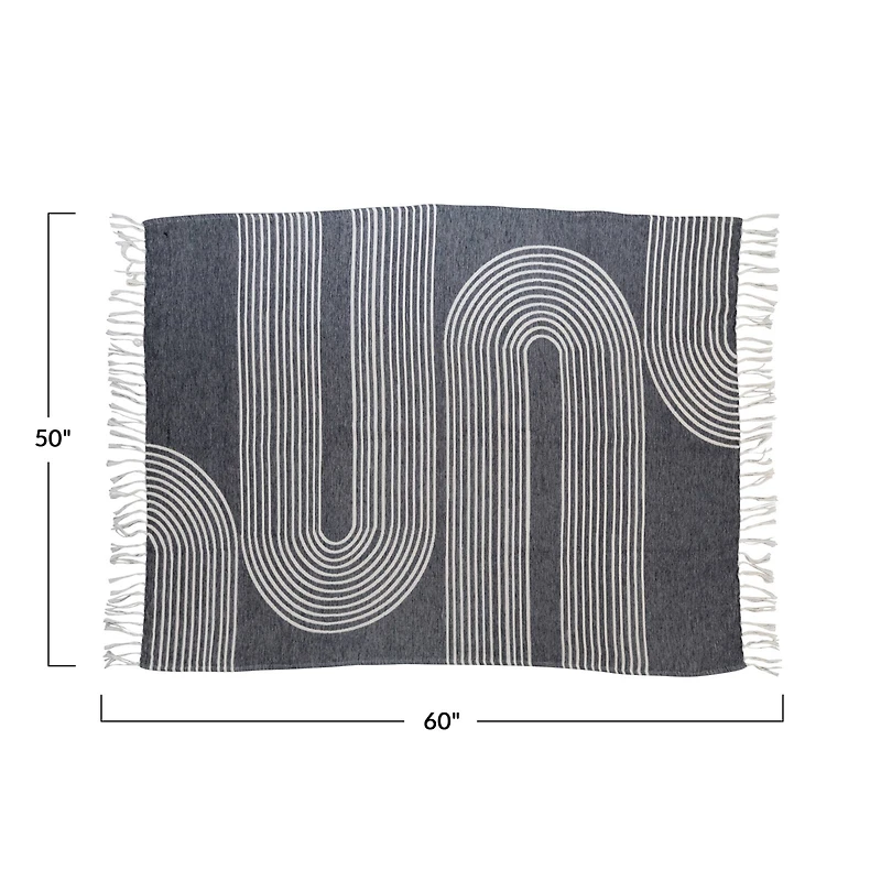 Hello Honey® Cotton Jacquard Throw Blanket with Arch Design and Fringe, Black and White