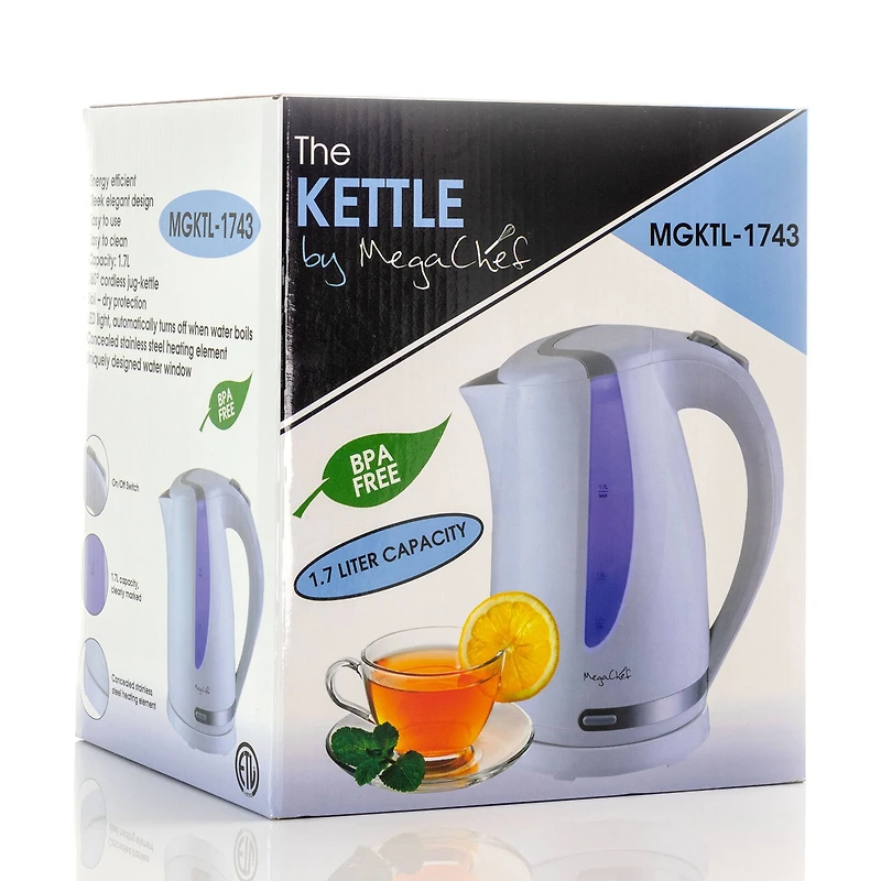 MegaChef 1.7L White Plastic Electric Tea Kettle