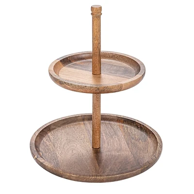 Hello Honey® 16" Round Natural Mango Wood 2-Tier Tray