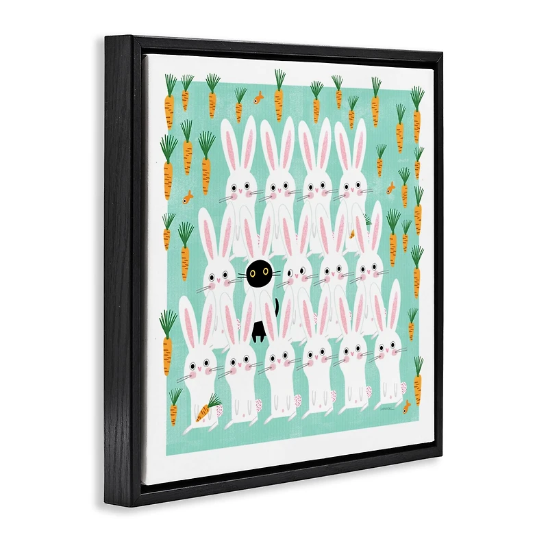 Stupell Industries Cat Mixed with Bunnies Floater Framed Art