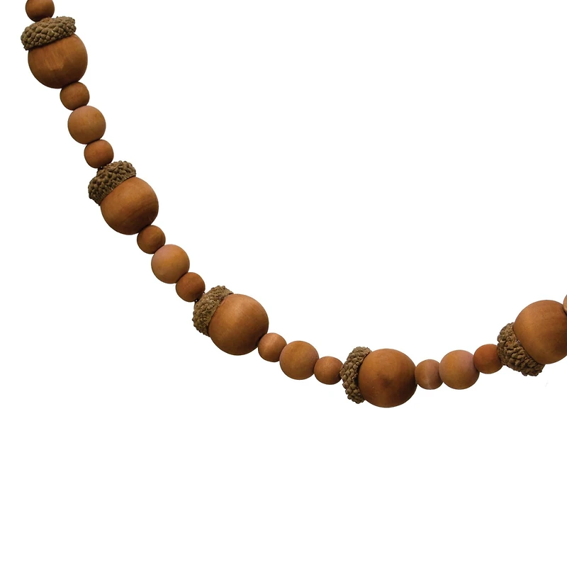 Hello Honey® 6ft. Brown Paulownia Wood Acorns & Beads Garland