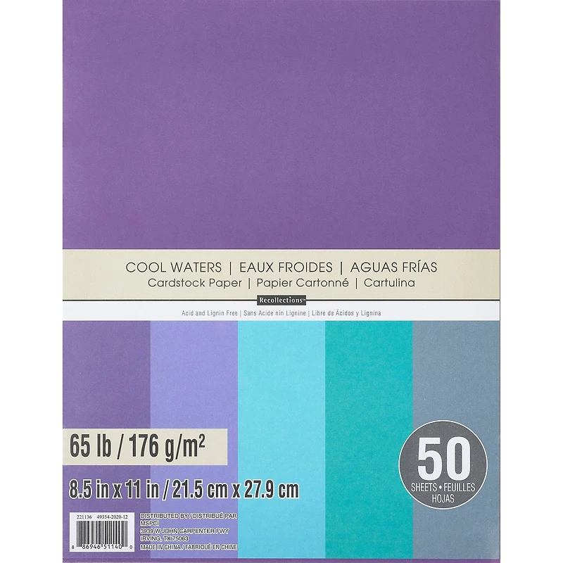 12 Packs: 50 ct. (600 total) Cool Water 8.5" x 11" Cardstock Paper by Recollections™