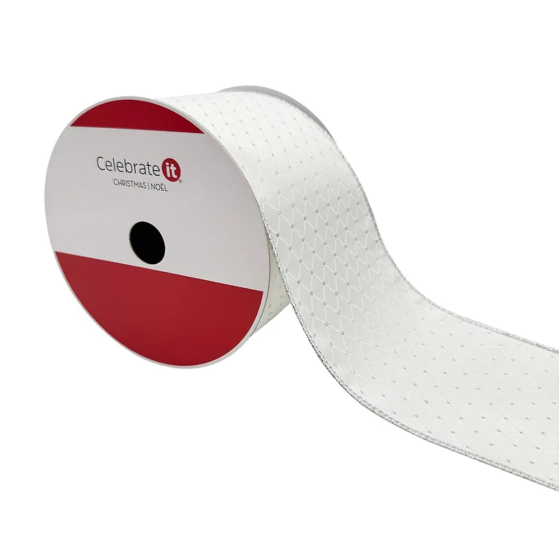 2.5" x 15ft. White & Silver Jacquard Dots Wired Ribbon by Celebrate It®