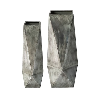 Glitzhome® Geometric Antique Silver Metal Floor Vases Set