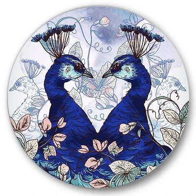 Designart - Two Blue Peacocks With Wildflowers