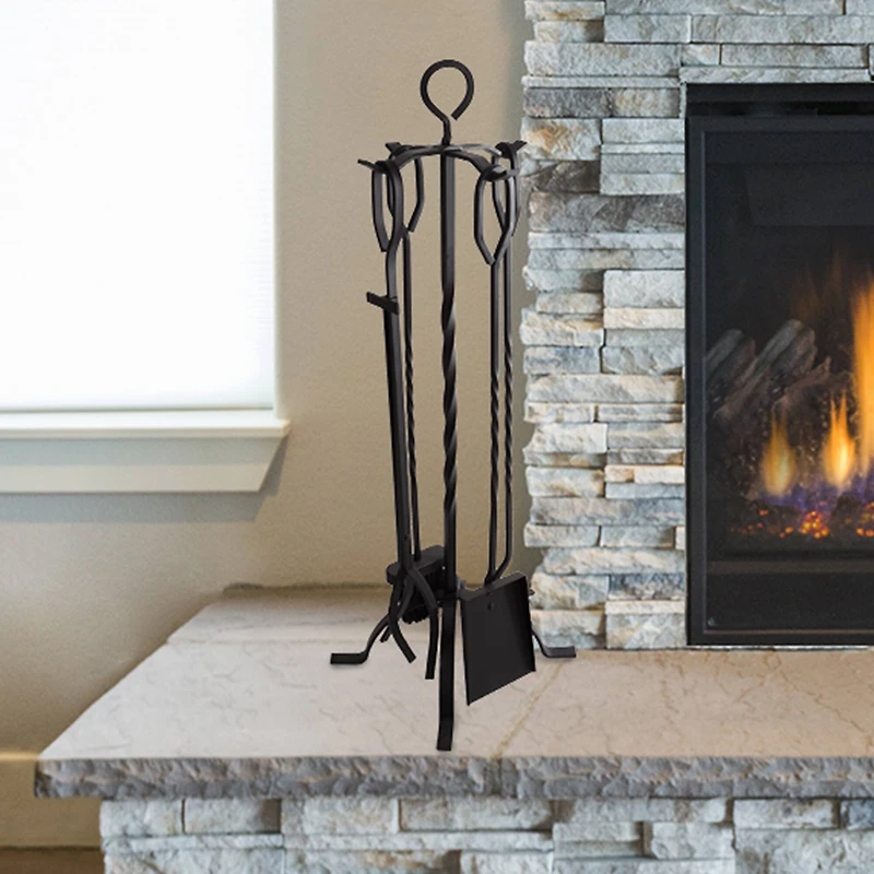 Hastings Home Black Fireplace Tool Set & Stand