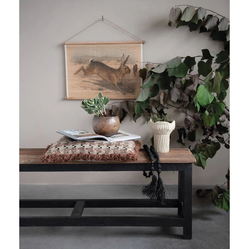 Hello Honey® Neutral Houndstooth Throw Pillow with Fringe