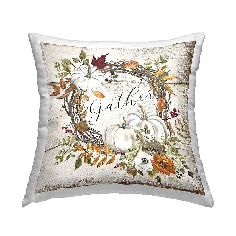 Stupell Industries Gather Autumnal Wreath Decorative Printed Throw Pillow