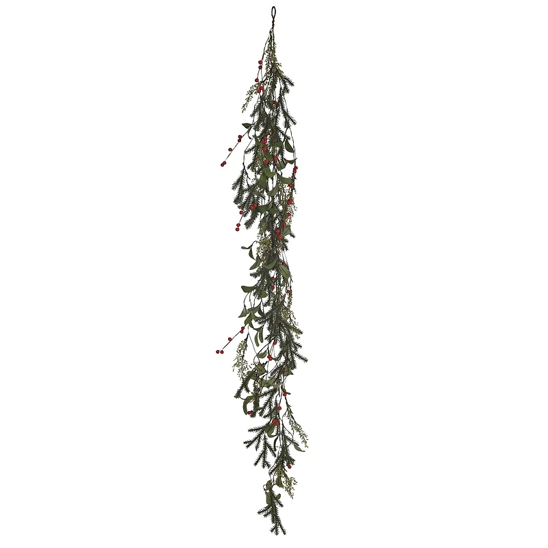 Hello Honey® 6ft. Green Faux Pine & Mistletoe Garland with Red Berries