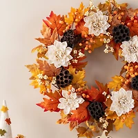 Glitzhome® 24" Fall Dahlia, Lotus Pod and Berry Wreath