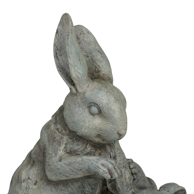 11" Gray Farmhouse Rabbits Garden Sculpture